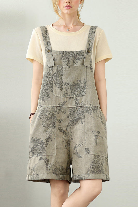 Women's Denim Bib Shorts Adjustable Strap Shortalls Romper