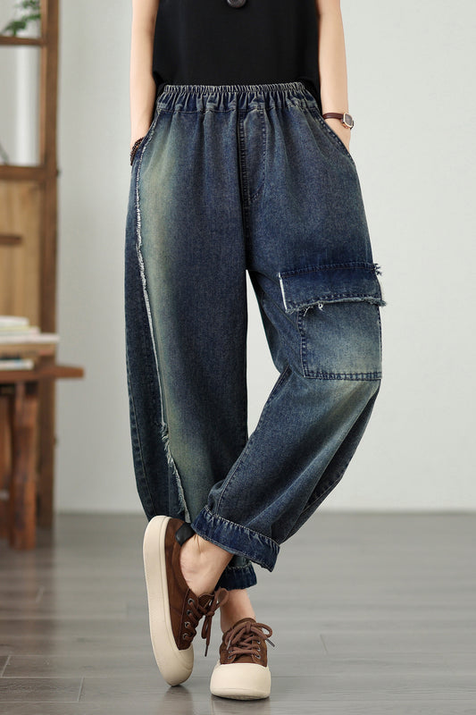 Women's Baggy Jeans Elastic Waist Harem Pants