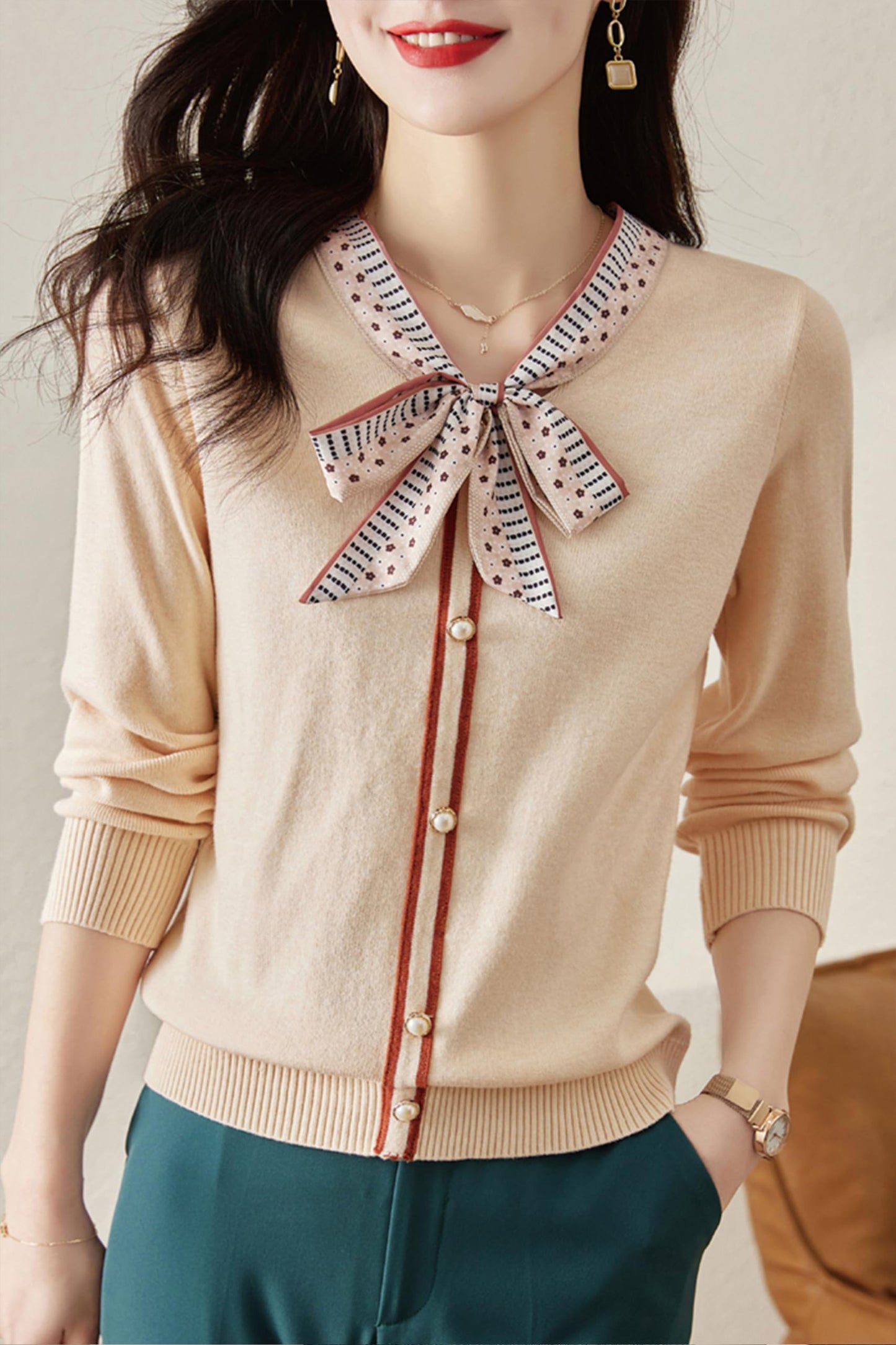 BK-Knit Shirt Long Sleeve Pullover Tops - LAI MENG FIVE CATS
