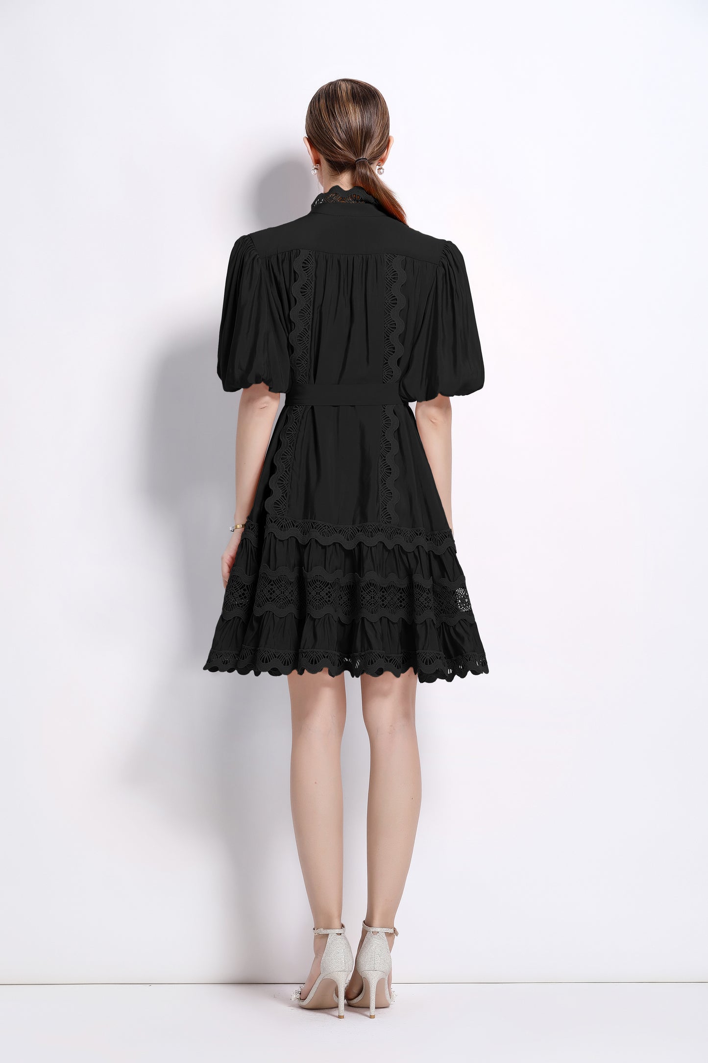 Black Lace Trim Mini Dress for Women – Elegant Romantic Summer Outfit - LAI MENG FIVE CATS
