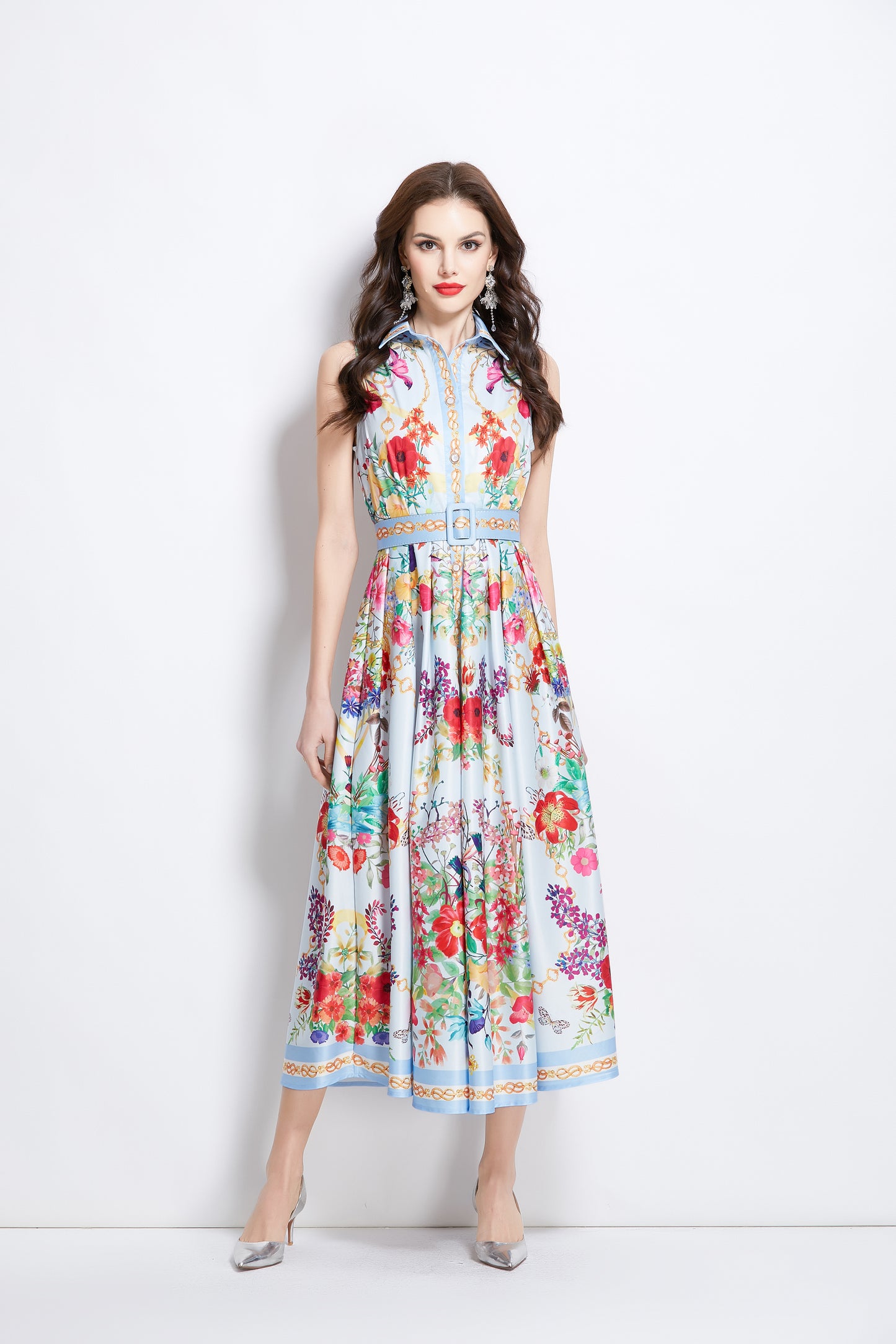 Women's Floral Print Sleeveless Flowy Maxi Dress