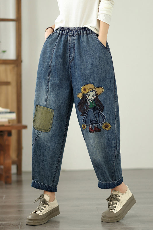 Women's Jeans Denim Pants Elastic Waist
