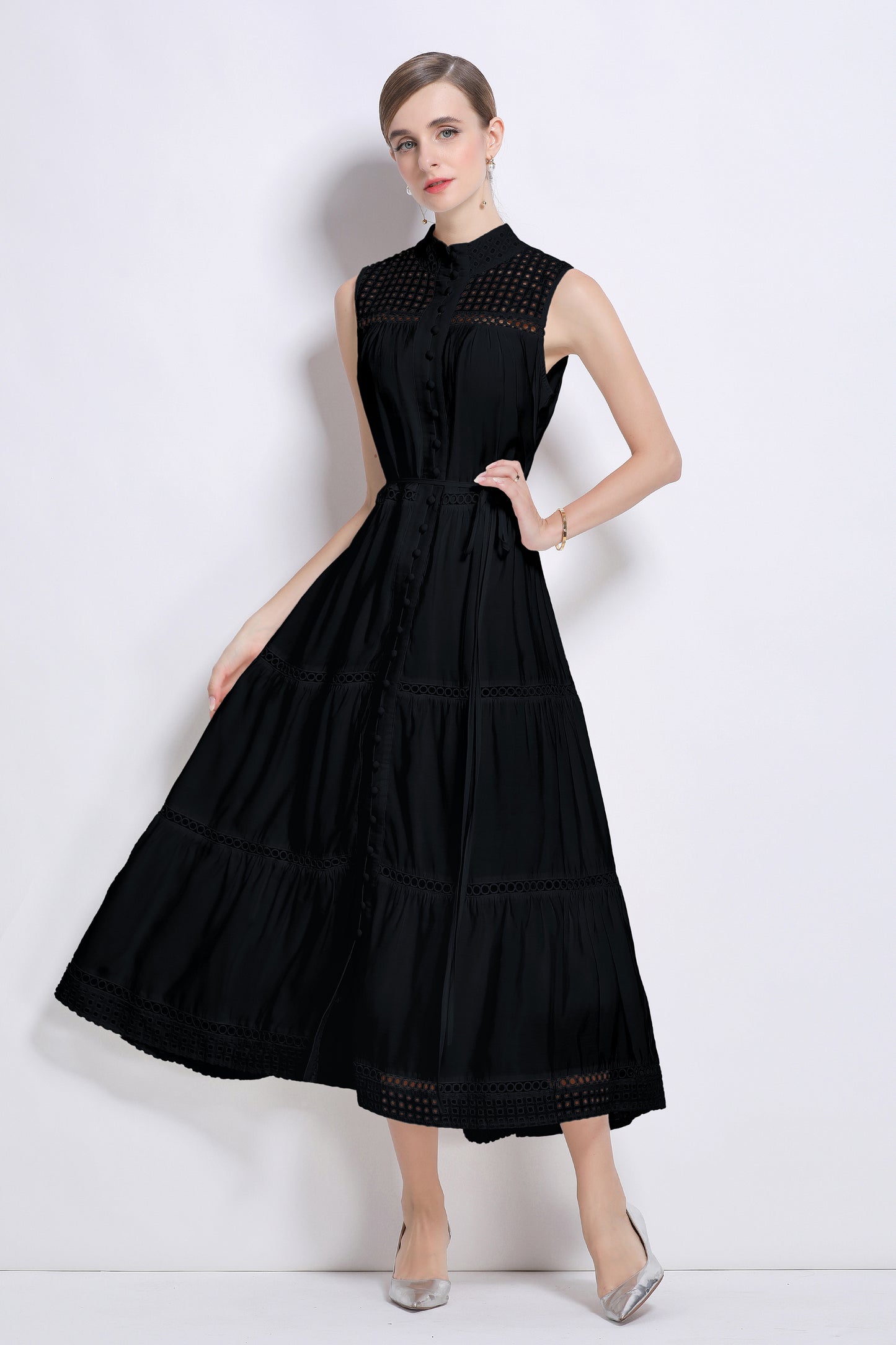 Women's Hollow Out High Neck Sleeveless Maxi Dress