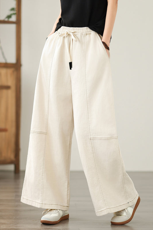 Women's Jeans Elastic Waist Wide Leg Denim Pants