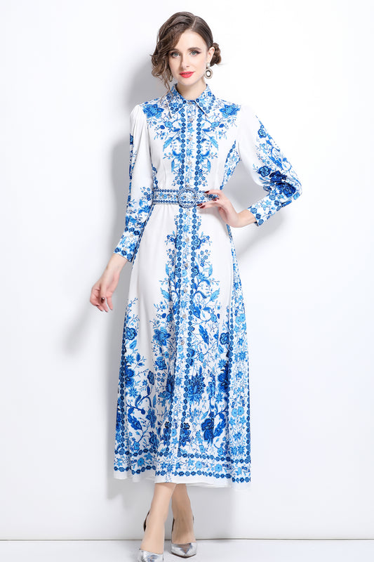Women's Floral Print Button Split Maxi Dress