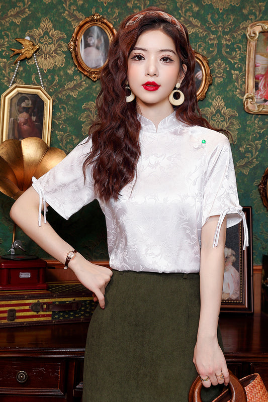 Women's Silk Satin Short Sleeve Blouse Tops