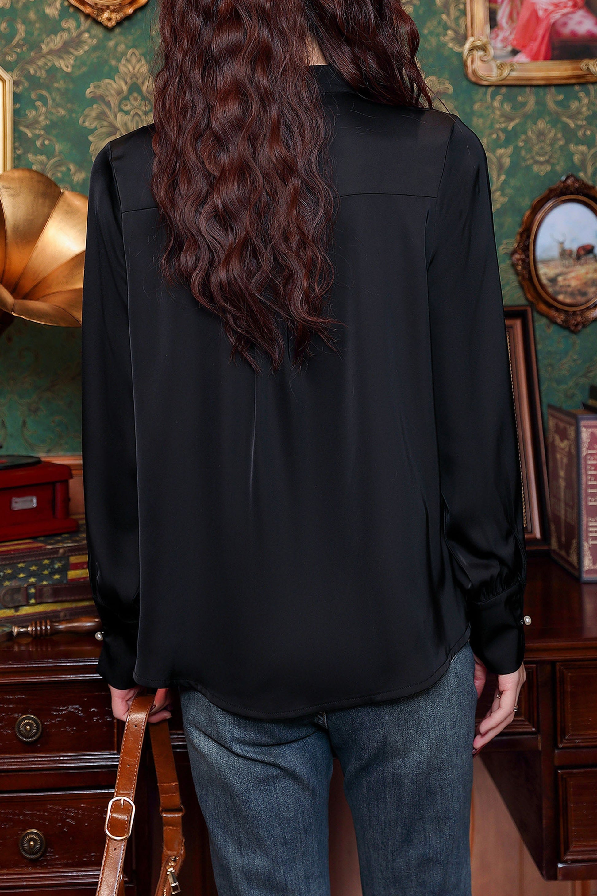 Women's Vintage chinese Silk Satin Top Embroidery Jacquard Blouses - LAI MENG FIVE CATS