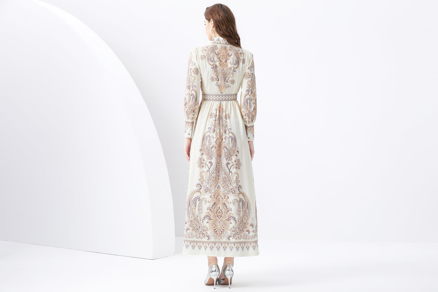 Women Vintage Floral Print Button Up Split Maxi Dress