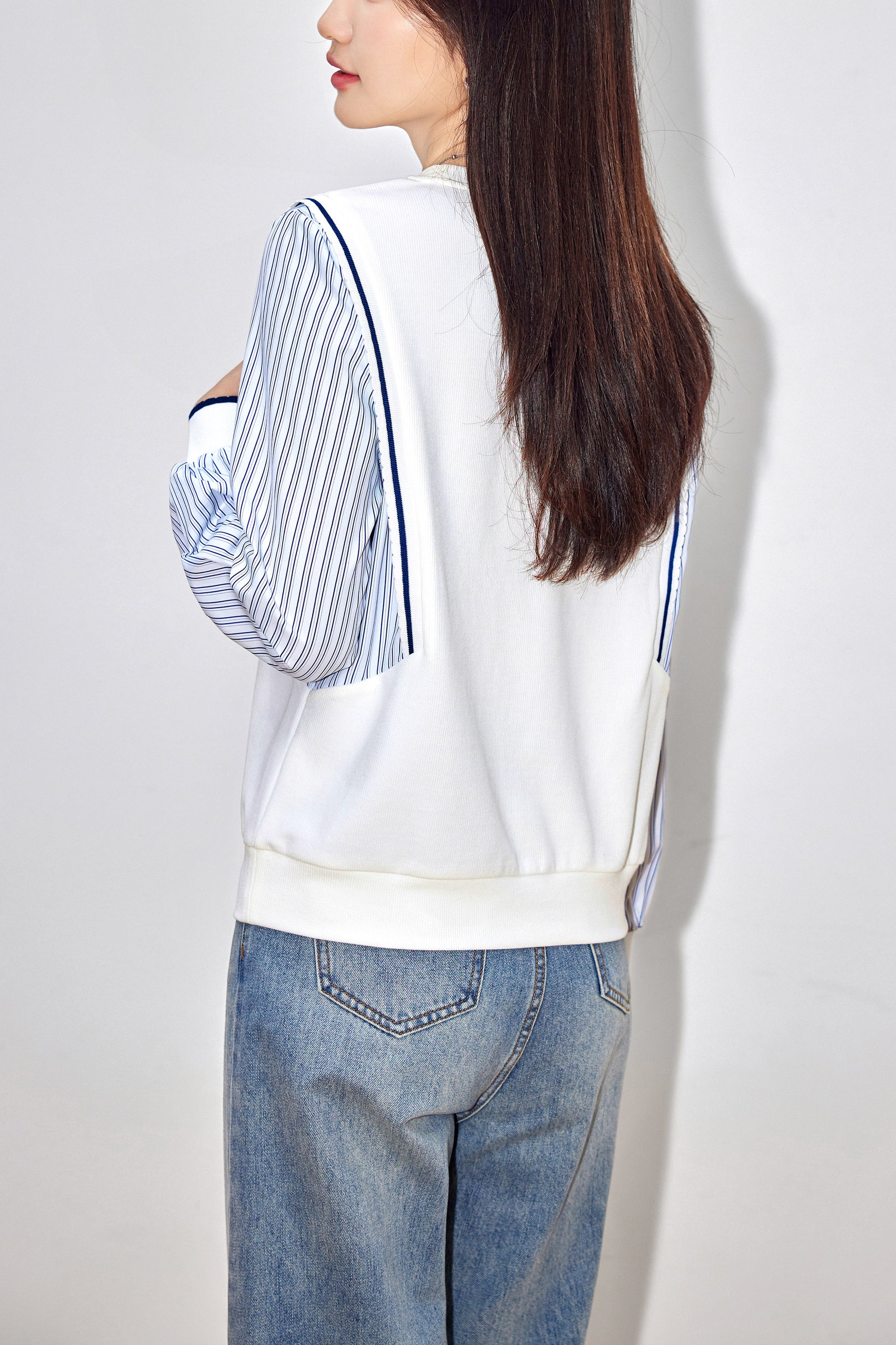 Women's Patchwork Shirt Long Sleeve Stripe Pullover Blouse Tops - LAI MENG FIVE CATS