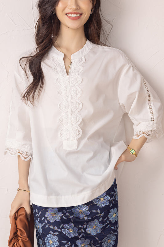 Women's V Neck Lace Floral Blouse Tops Shirts
