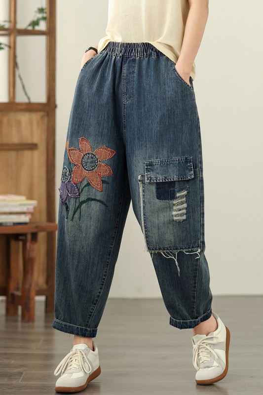 Women Jeans Denim Harem Pants Elastic Waist