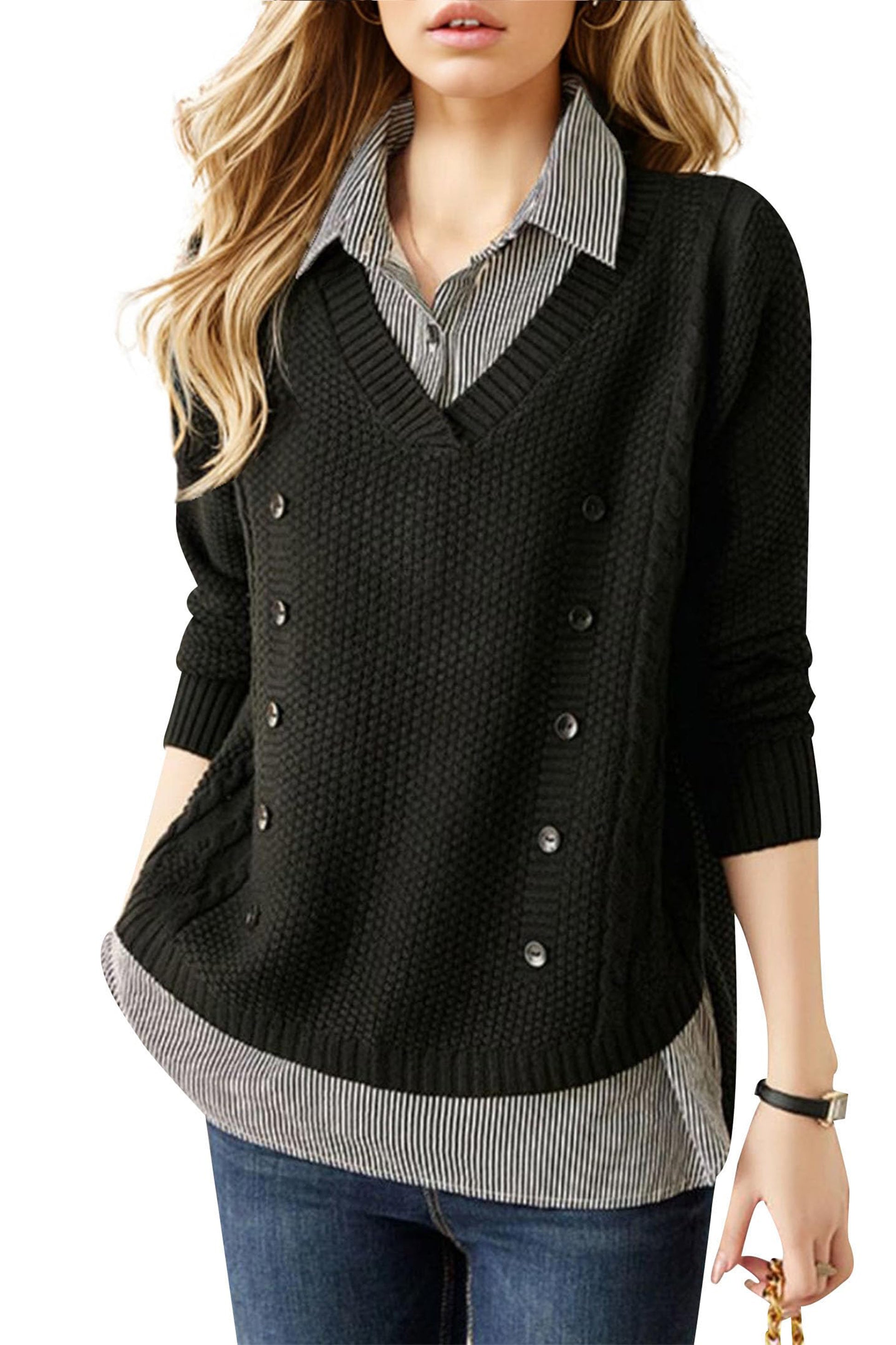 Knit  2 in 1 Tunics Patchwork Tops - LAI MENG FIVE CATS