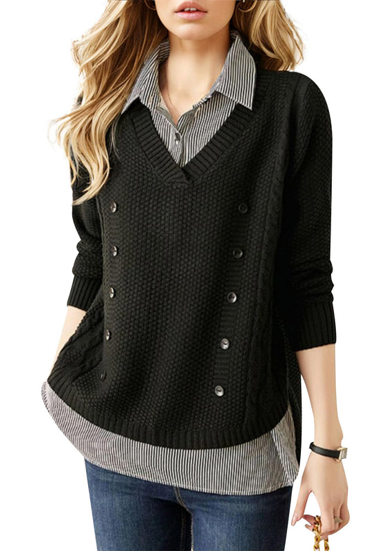 Knit  2 in 1 Tunics Patchwork Tops - LAI MENG FIVE CATS