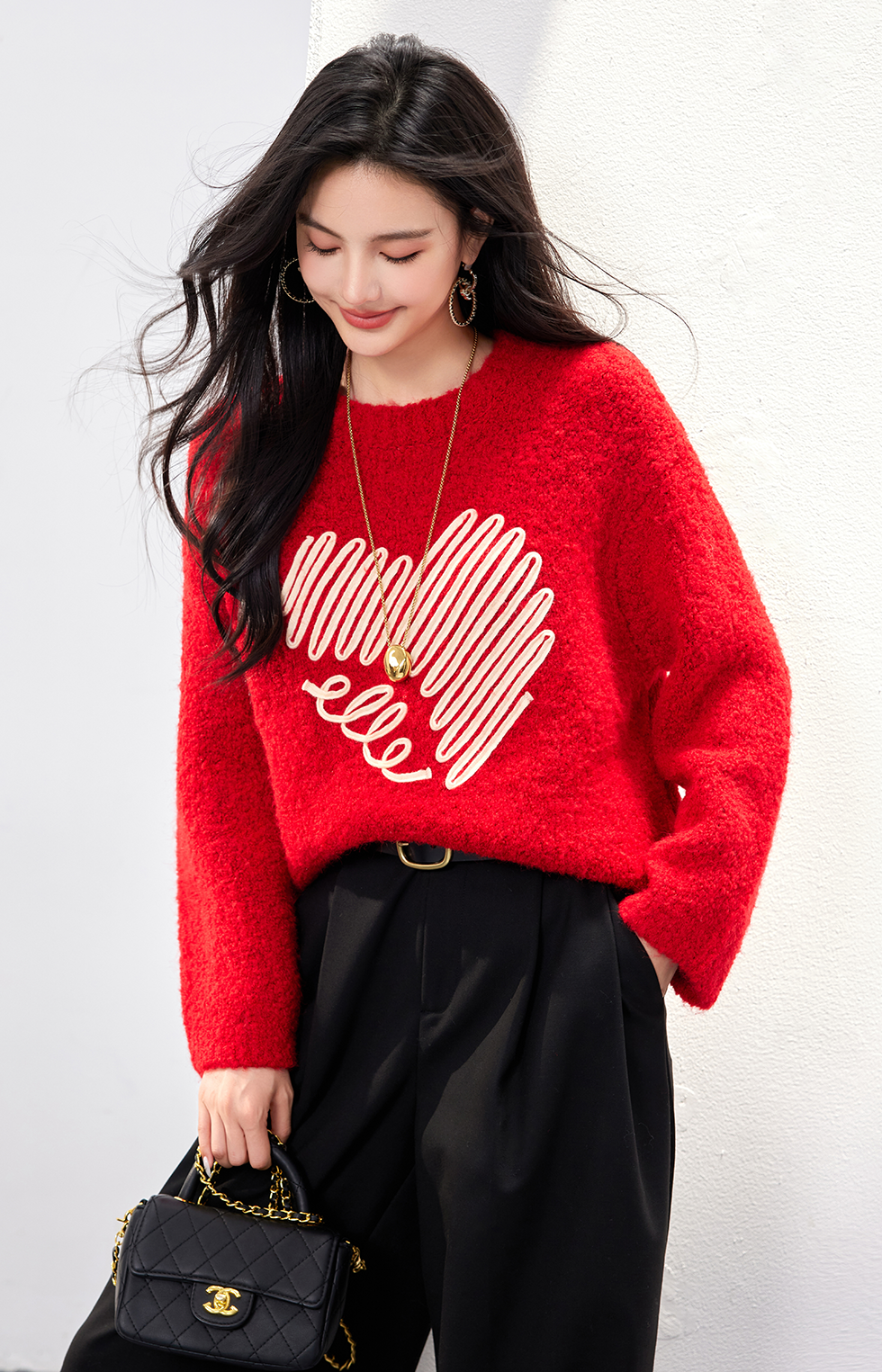 SD-Loose Fit LOVE Pattern Pullover Sweater - LAI MENG FIVE CATS