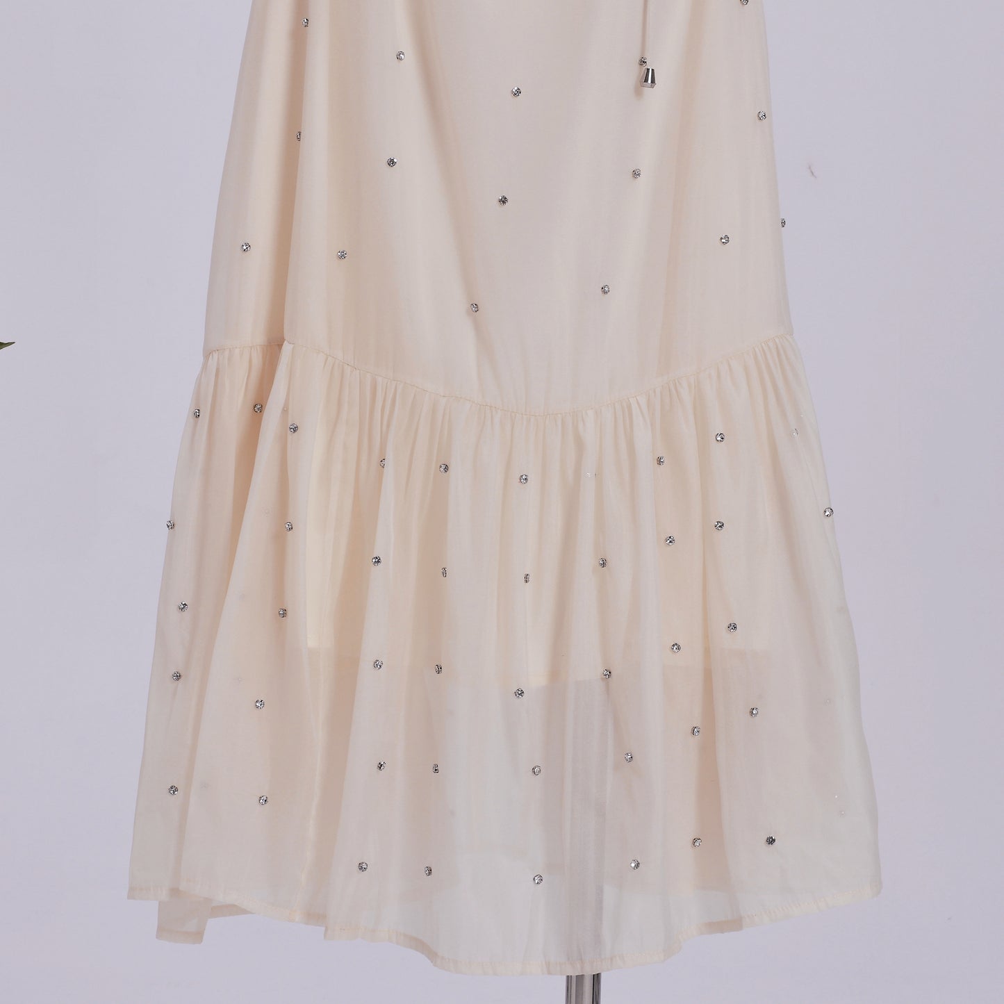 Women's Beaded Ruffled Puff Sleeve Maxi Dress