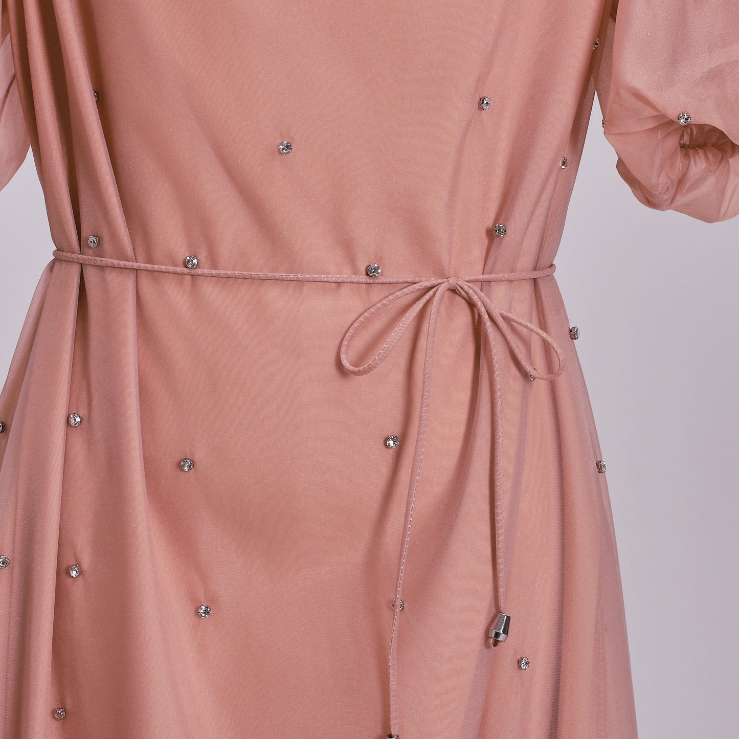 Women's Beaded Ruffled Puff Sleeve Maxi Dress