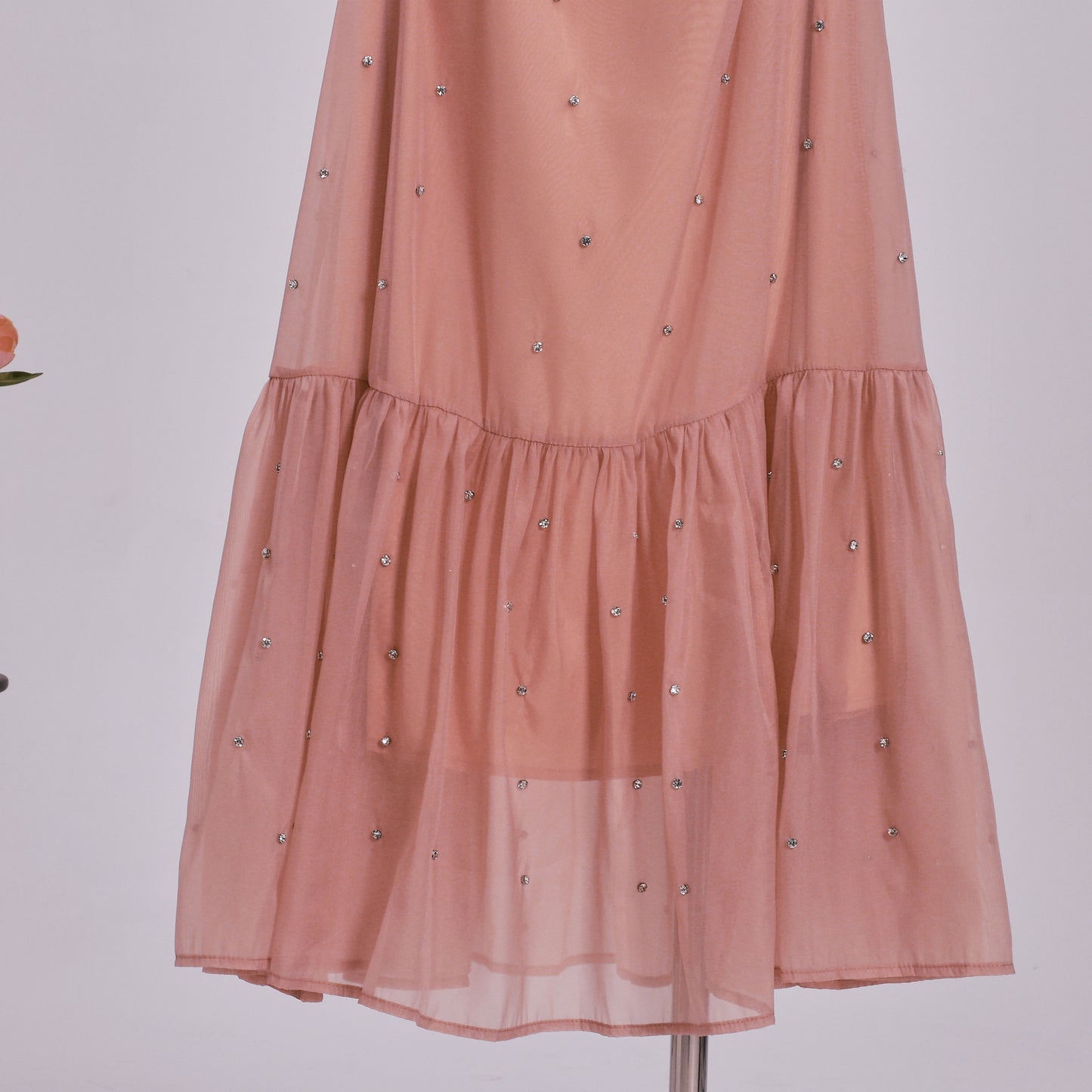 Women's Beaded Ruffled Puff Sleeve Maxi Dress