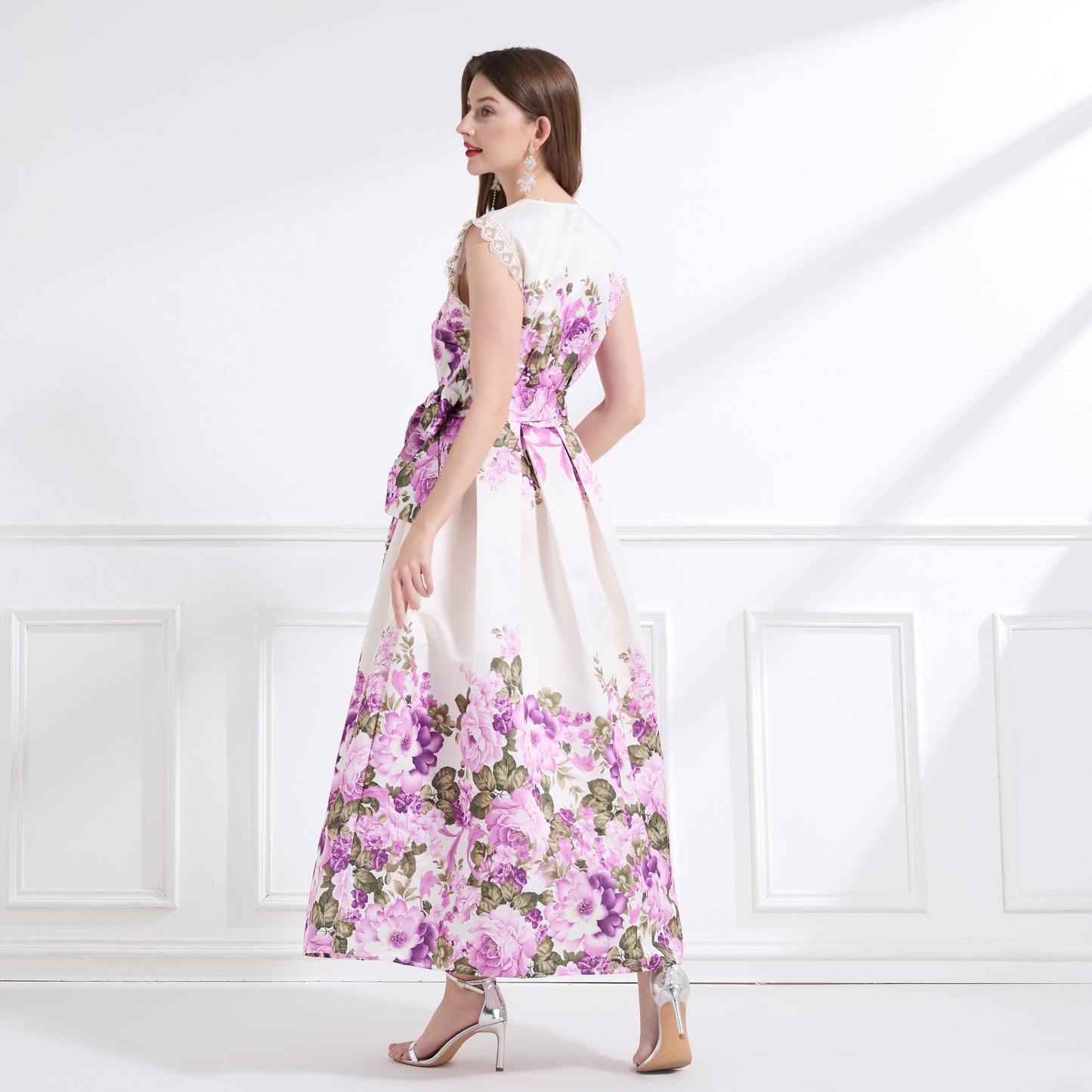 Women's Wrap Floral V-Neck Lace Maxi Dress