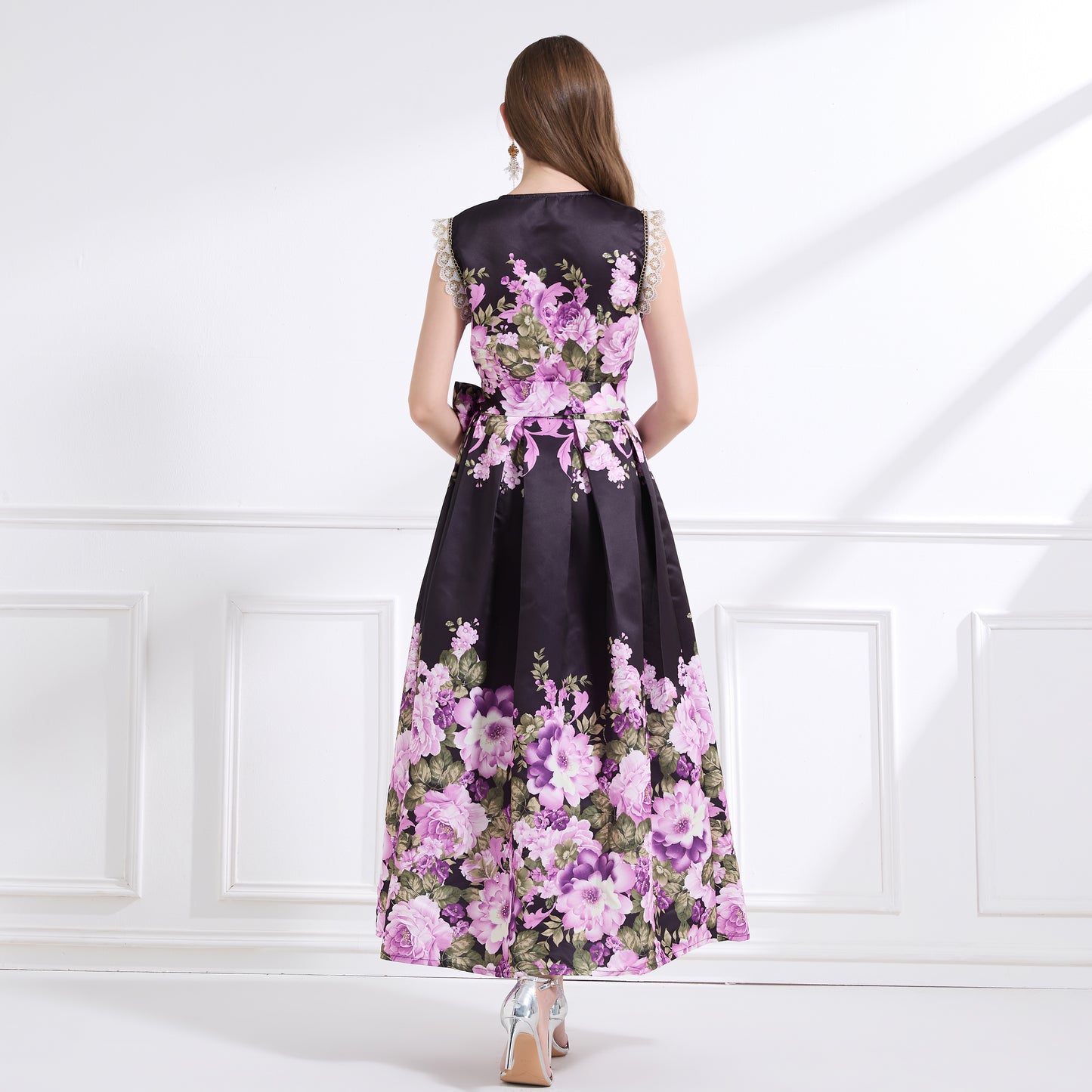 Women's Wrap Floral V-Neck Lace Maxi Dress