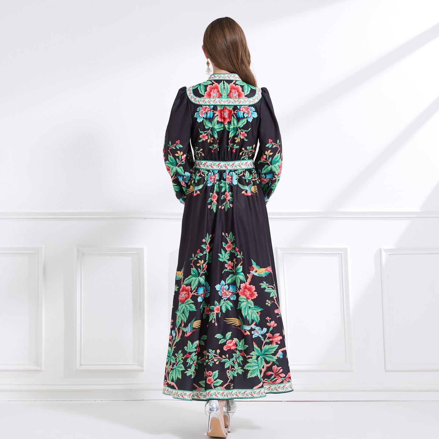 Women's Floral Print V-Neck Slit Maxi Dress