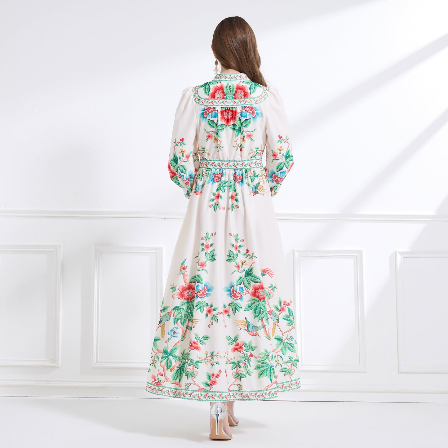 Women's Floral Print V-Neck Slit Maxi Dress