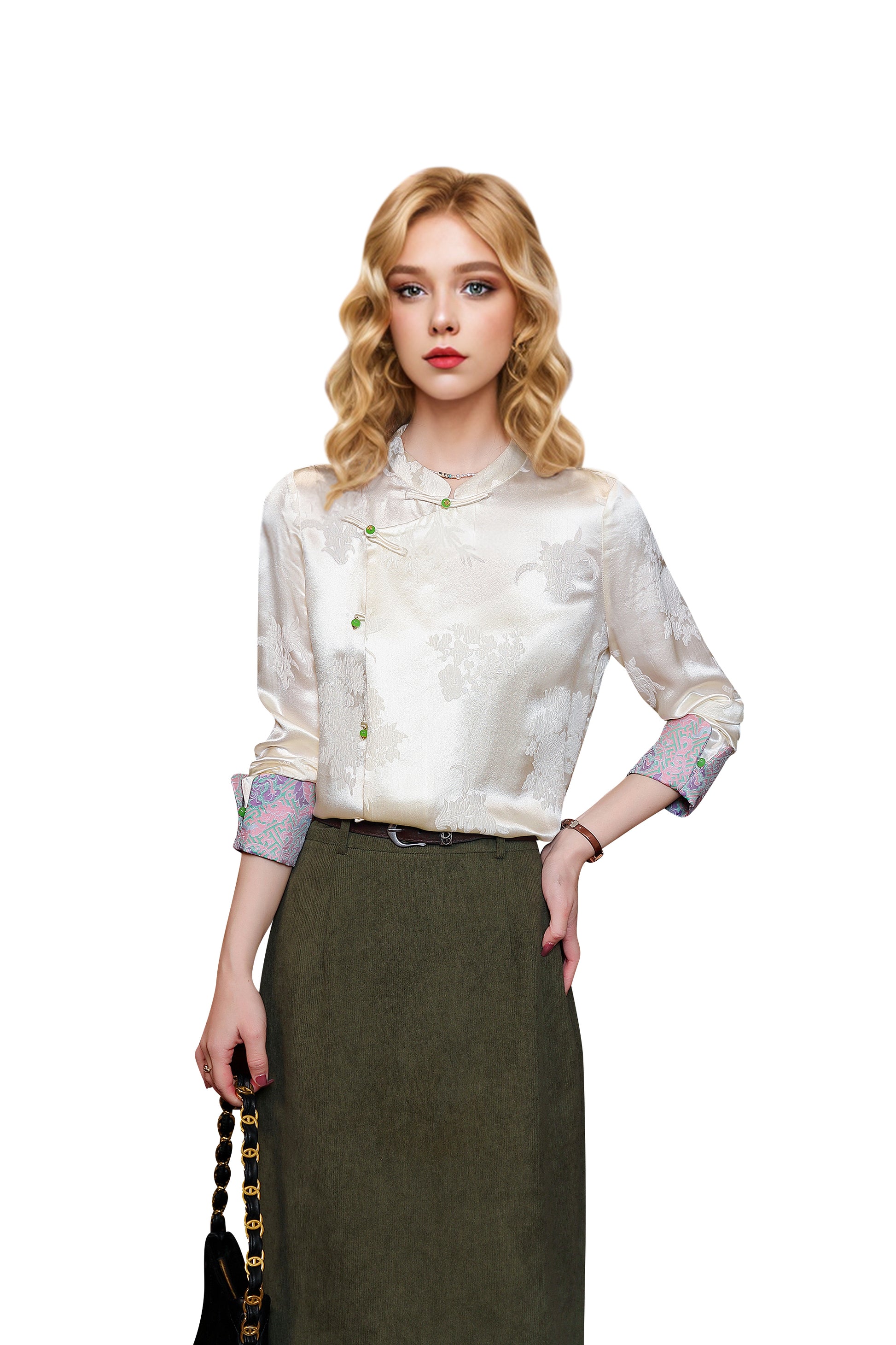 Women's Vintage chinese Silk Satin Top Embroidery Jacquard Blouses - LAI MENG FIVE CATS