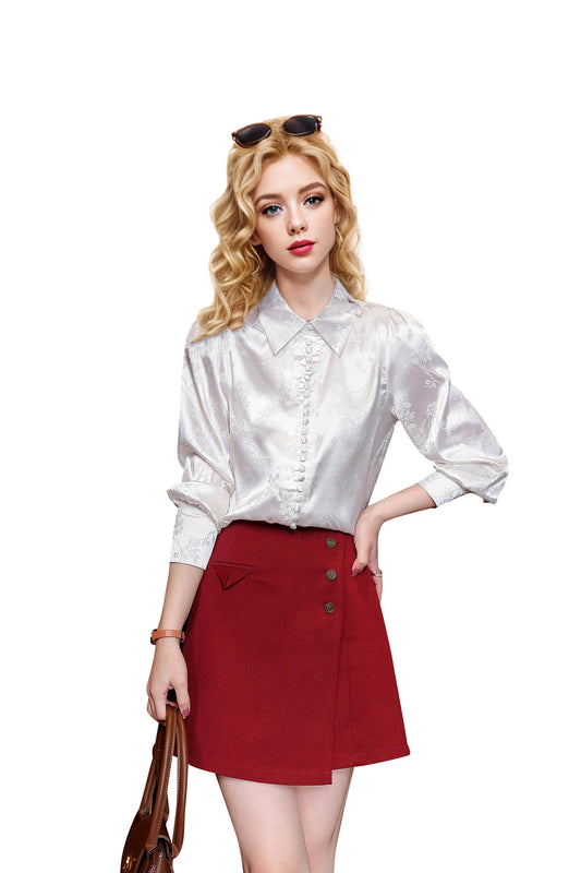 Women's Vintage chinese Silk Satin Top Embroidery Jacquard Blouses - LAI MENG FIVE CATS