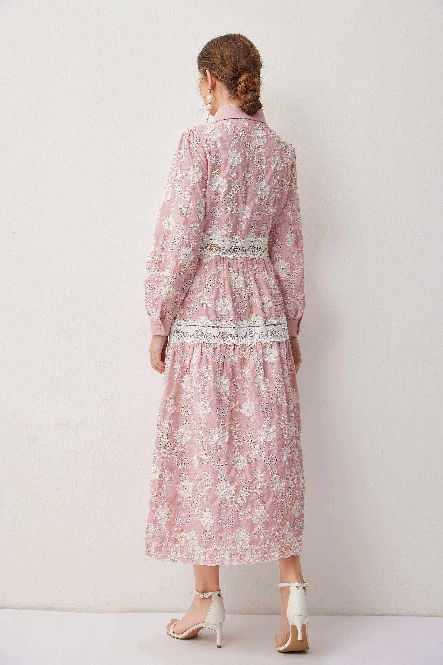 Women's Embroidery Hollow Out Lace Midi Dress
