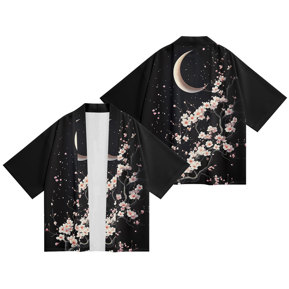Women's Floral Print Puff Sleeve Japanese Kimono Tops