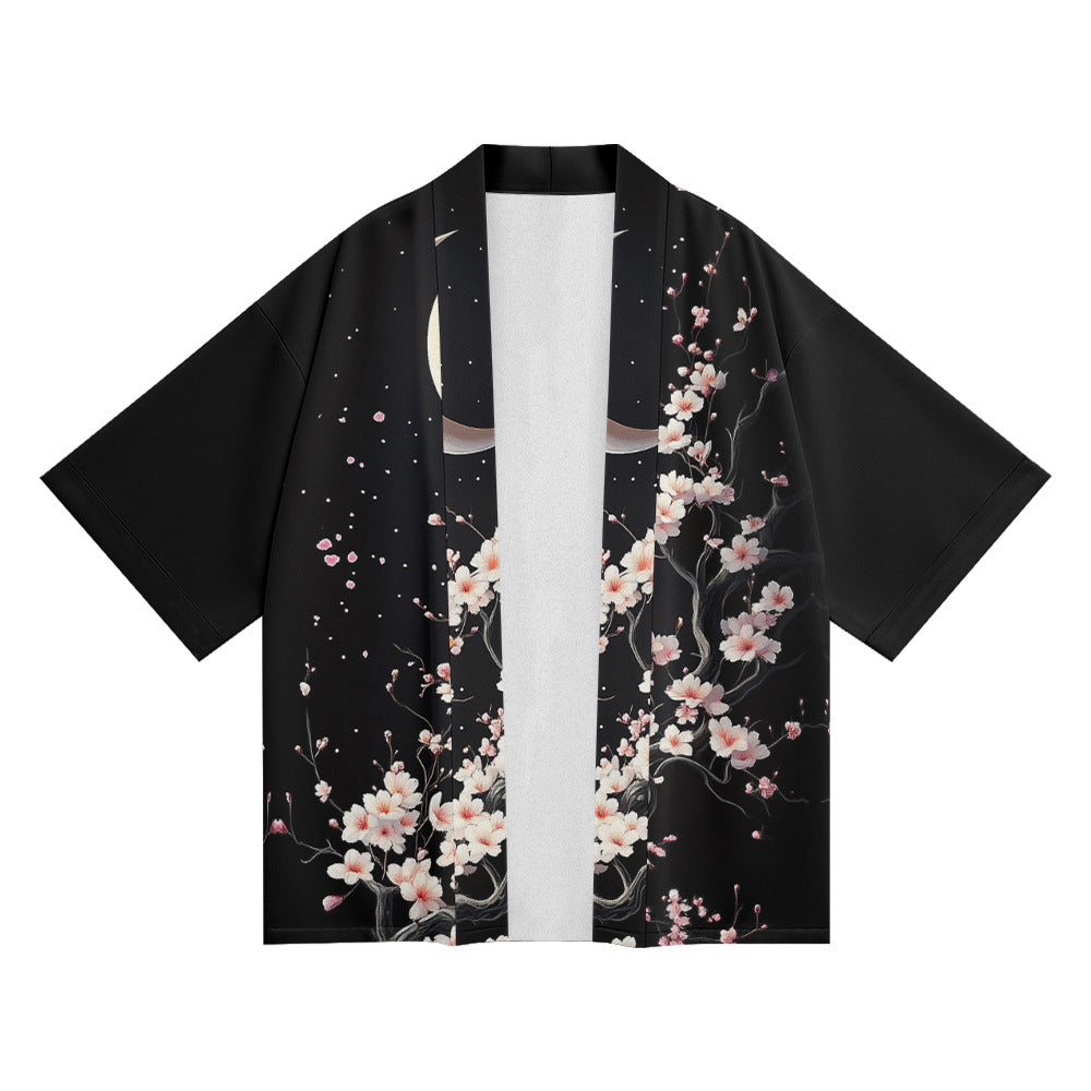 Women's Floral Print Puff Sleeve Japanese Kimono Tops