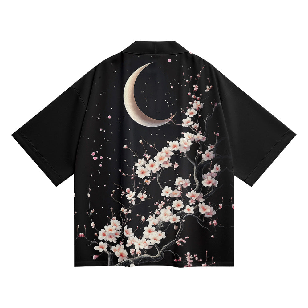 Women's Floral Print Puff Sleeve Japanese Kimono Tops