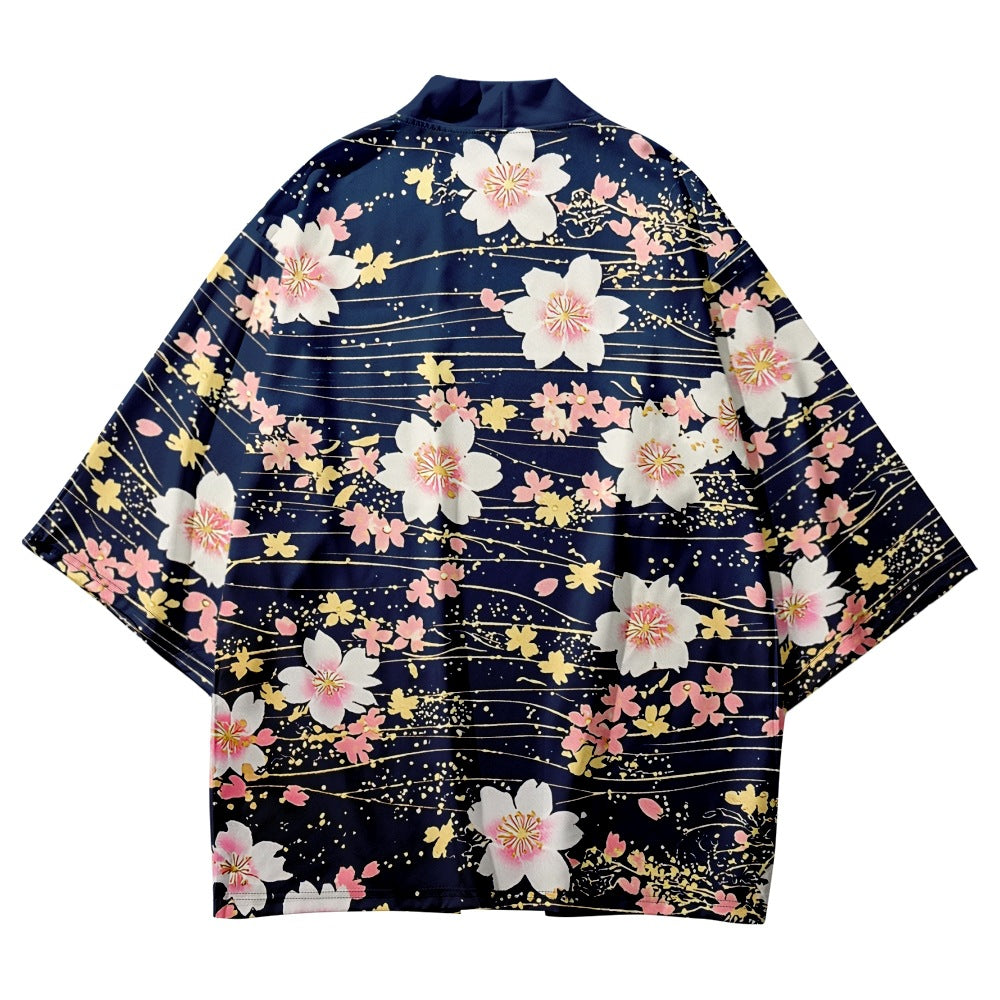 Women's Floral Print Puff Sleeve Japanese Kimono Tops