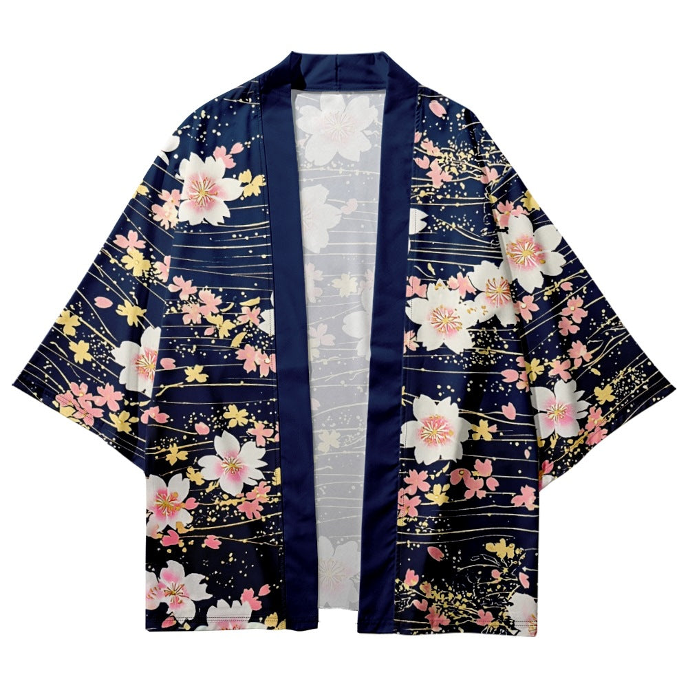 Women's Floral Print Puff Sleeve Japanese Kimono Tops