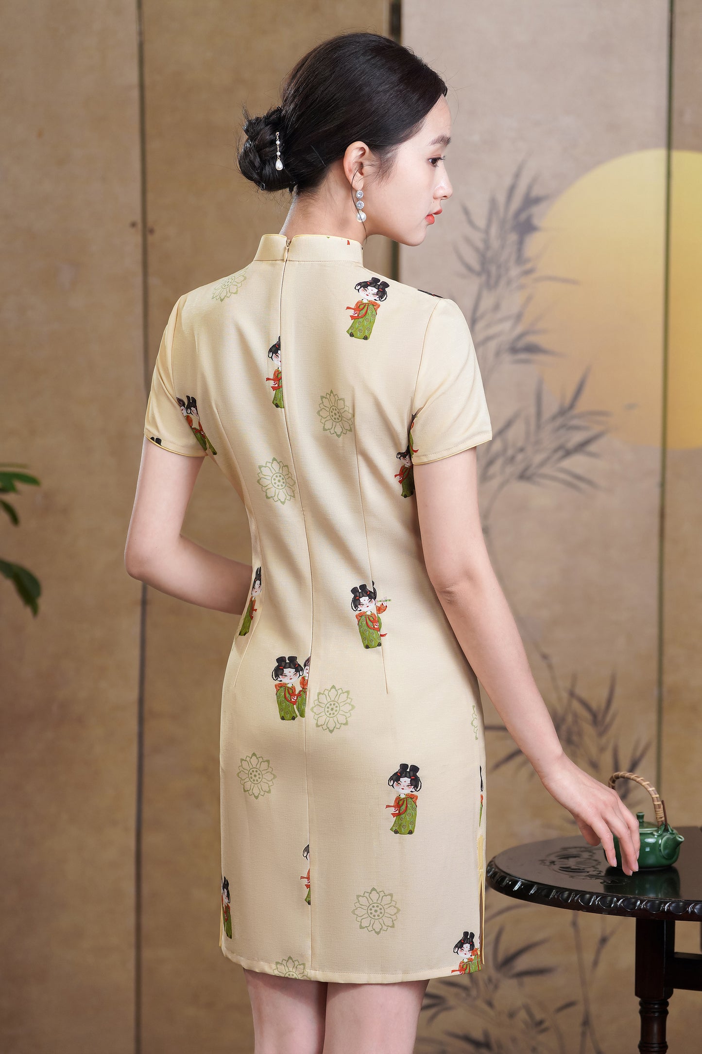 Women's Cheongsam Print Short Sleeve Mini Dress