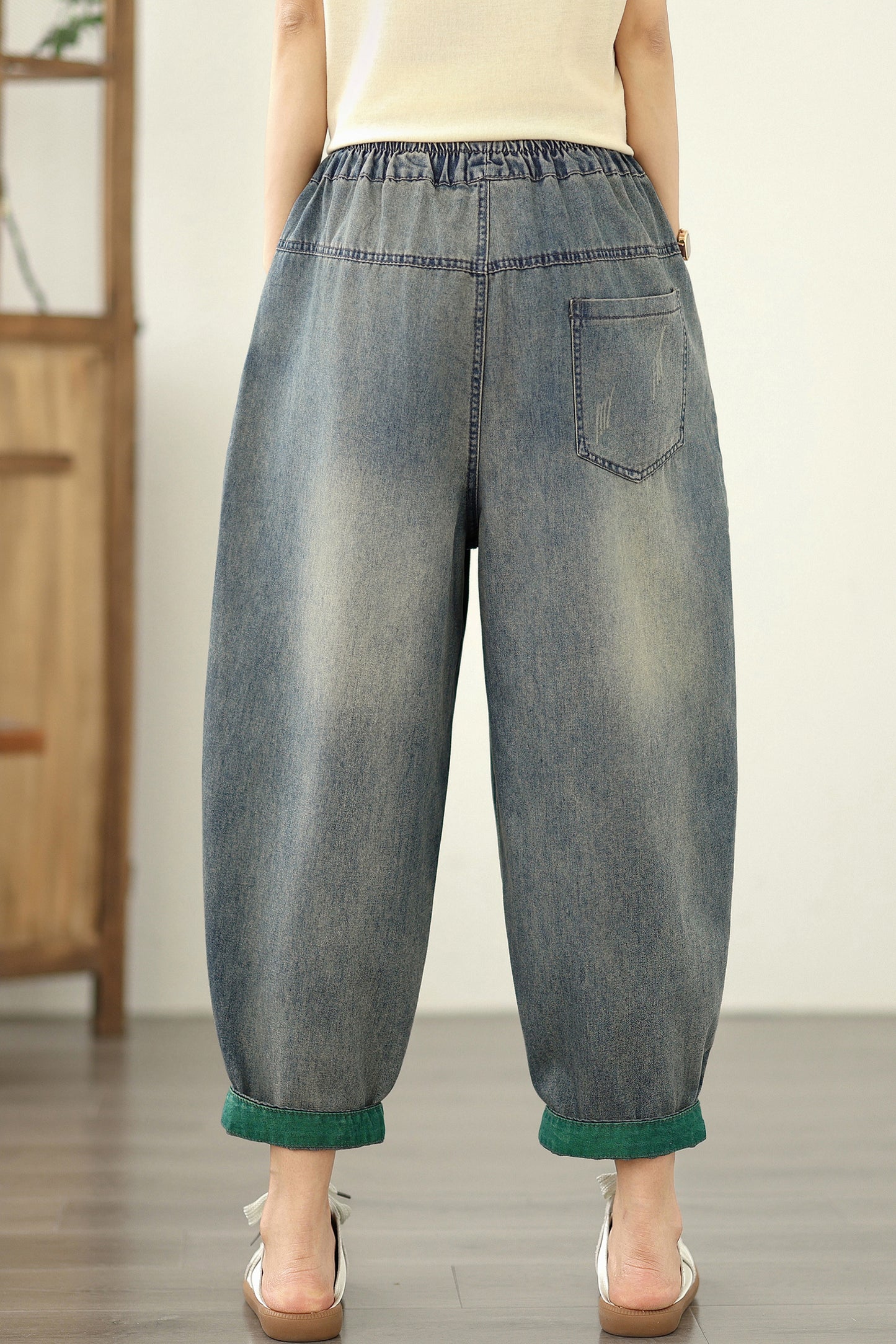 Women Jeans Denim Harem Pants Elastic Waist