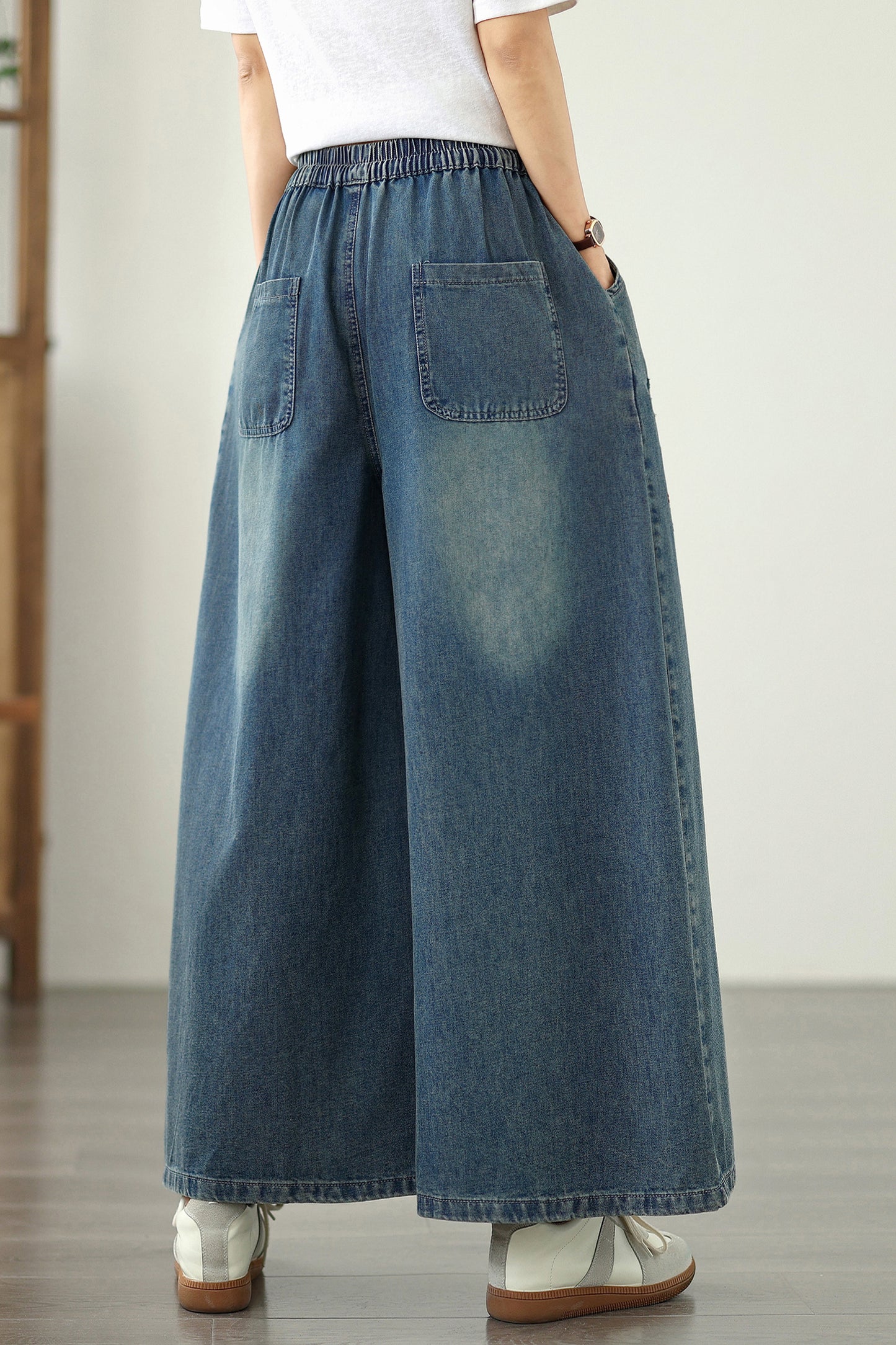 Women's Embroidery Wide Leg Denim Pants