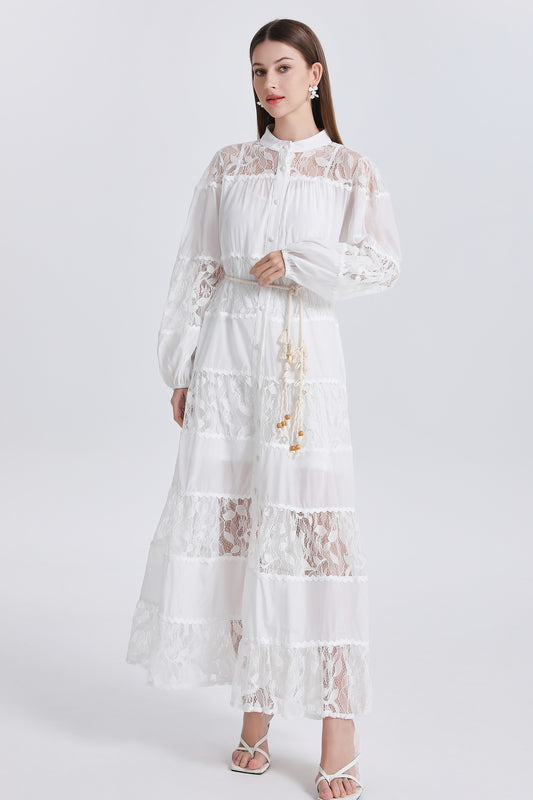 Women'sHollow Lace Puff Sleeve Maxi Dress