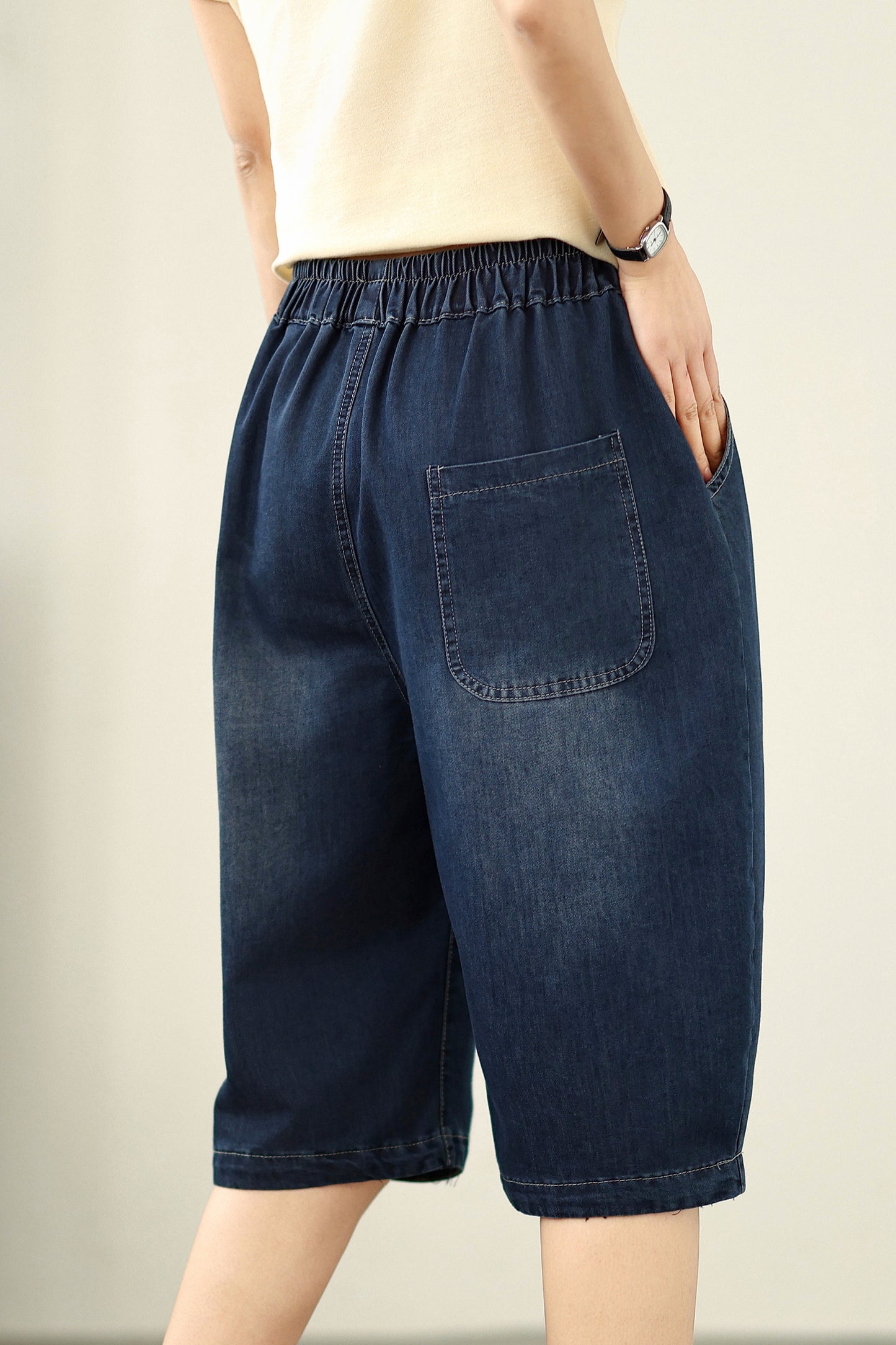 Women Denim Harem Pants Loose Jeans Elastic Waist