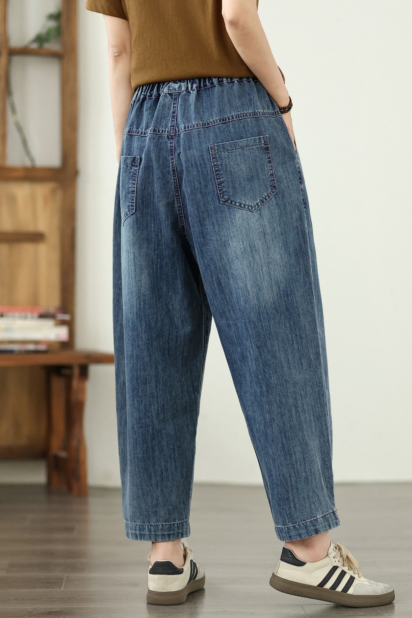 Women's Jeans Denim Loose Pants Elastic Waist