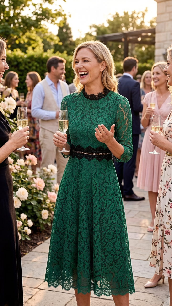 SSY-Women's 3/4 Sleeve Floral Lace Cocktail Midi Dress - LAI MENG FIVE CATS