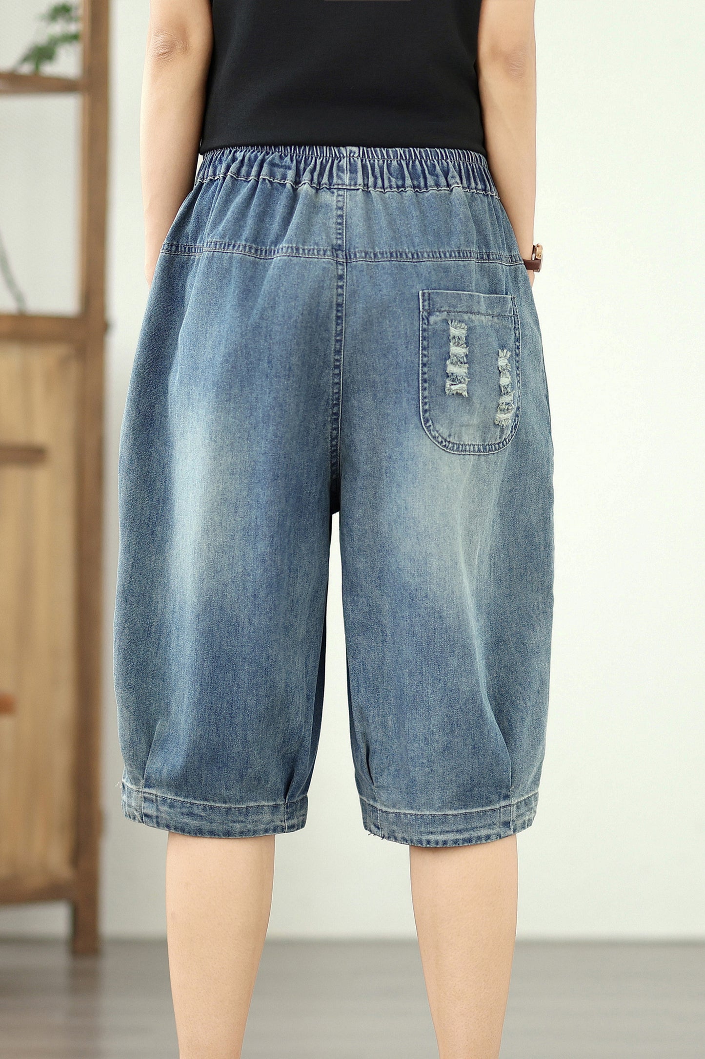 Women Jeans Denim Harem Pants Elastic Waist