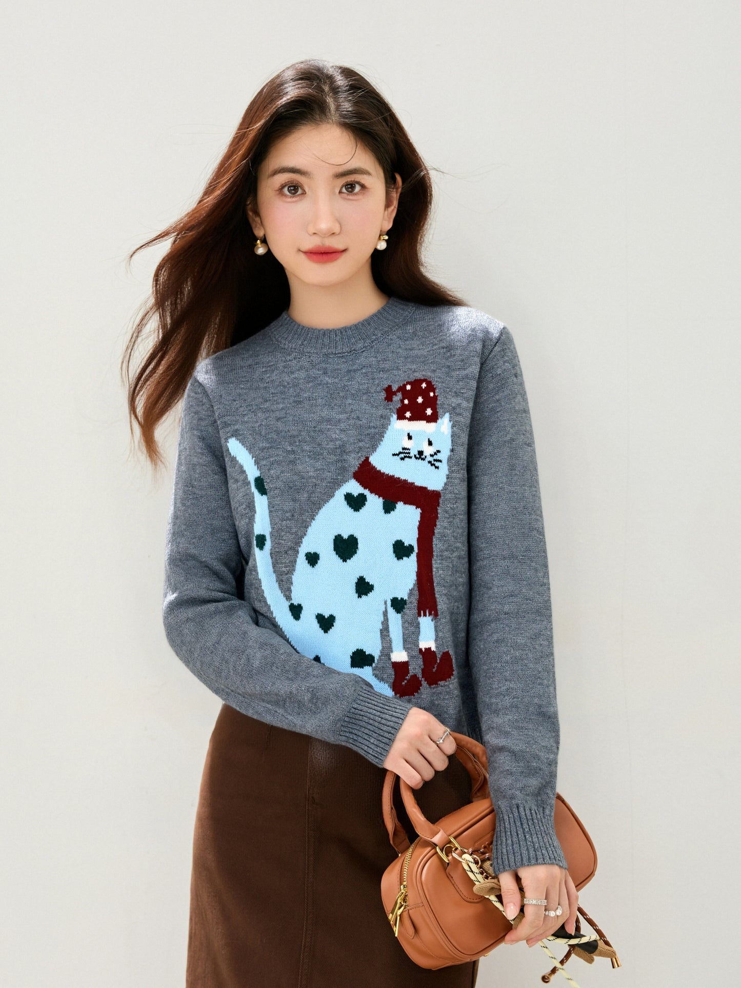 Women's Cat Sweater Fun Graphic Pullover Top
