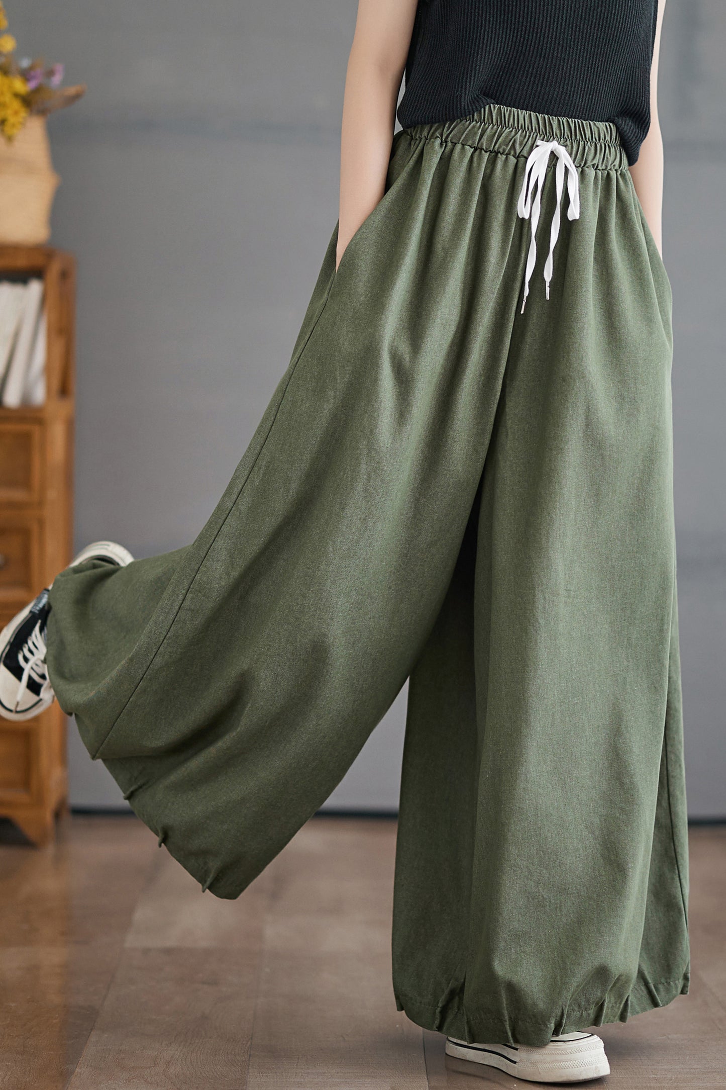 Women's Wide Leg Jeans Drawstring Waisted Pants