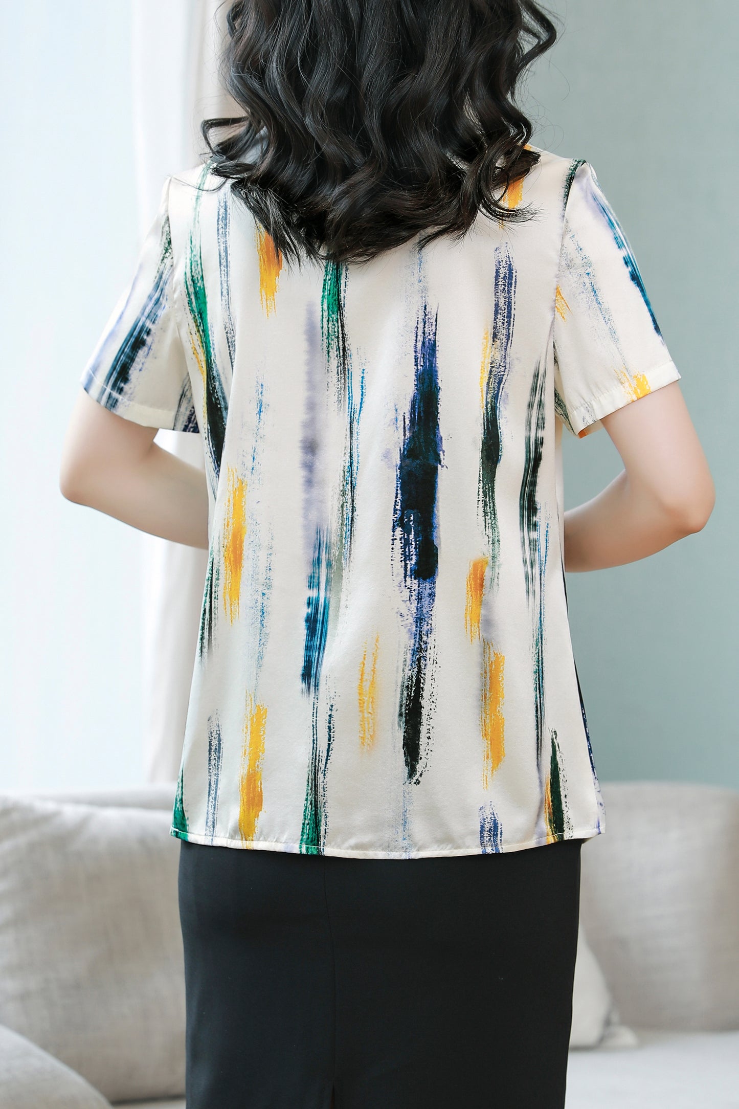 Women's Stain Floral Print Blouse Short Sleeve Tops