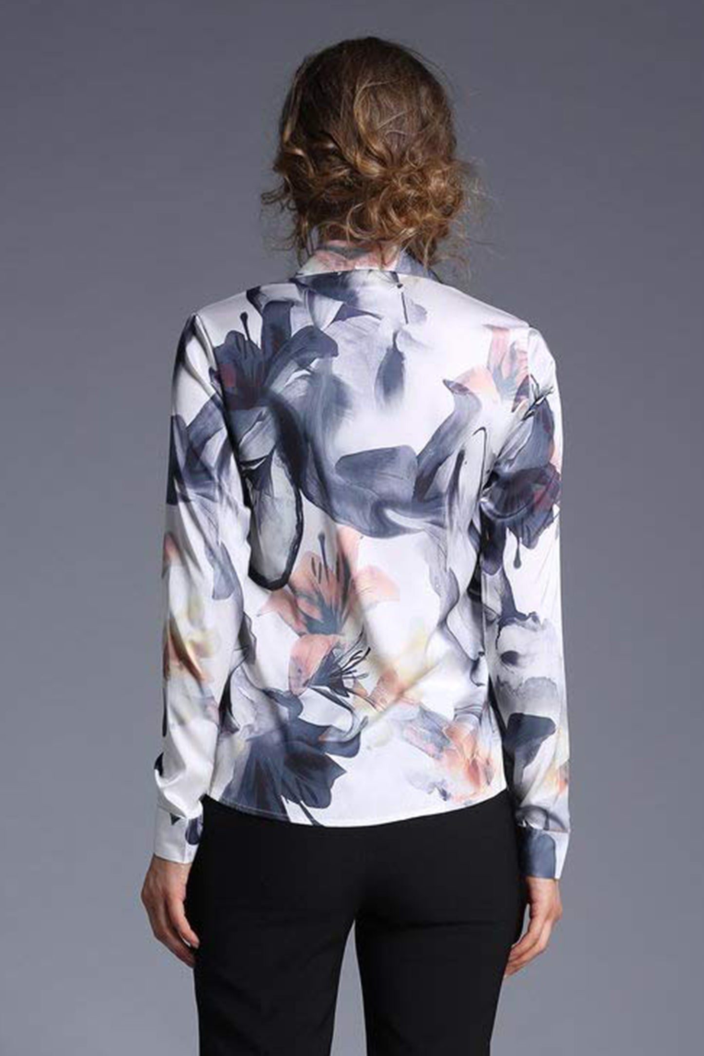 BK-Floral Print Long Sleeve Satin Shirt - LAI MENG FIVE CATS
