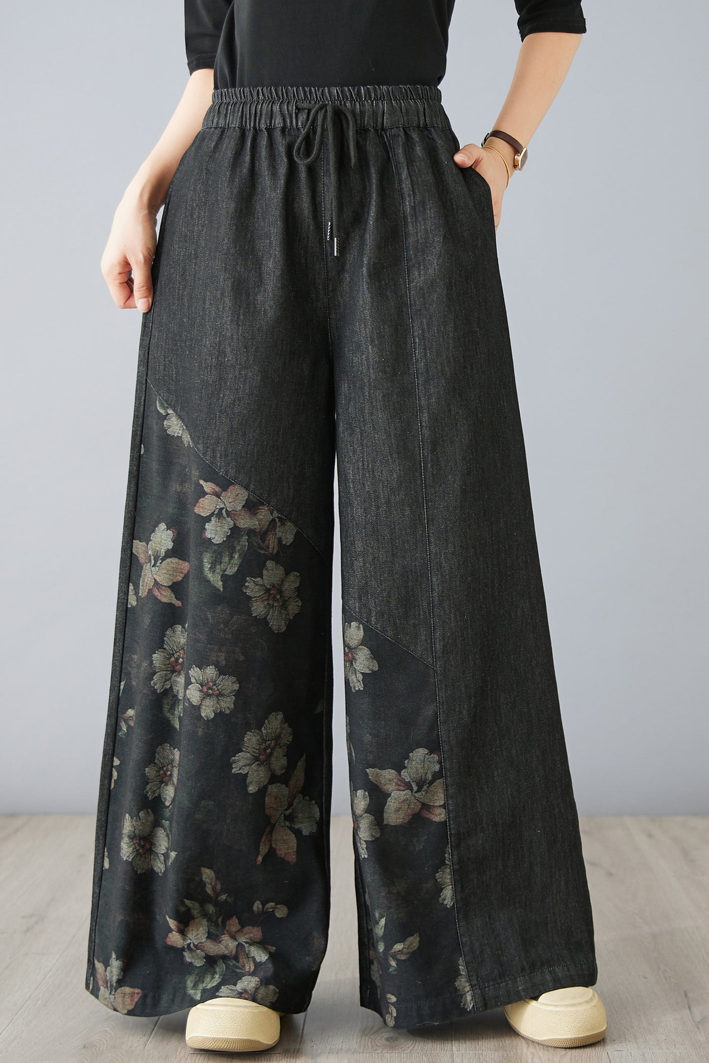 Women's Jeans Elastic Waist Wide Leg Denim Pants