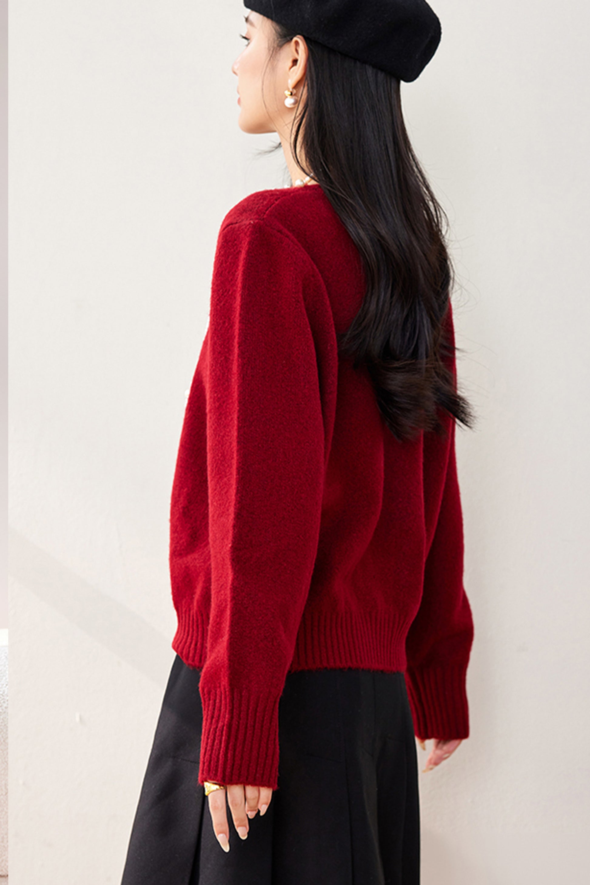 SD-Bow Sparkling Beads Pullover Sweater - LAI MENG FIVE CATS