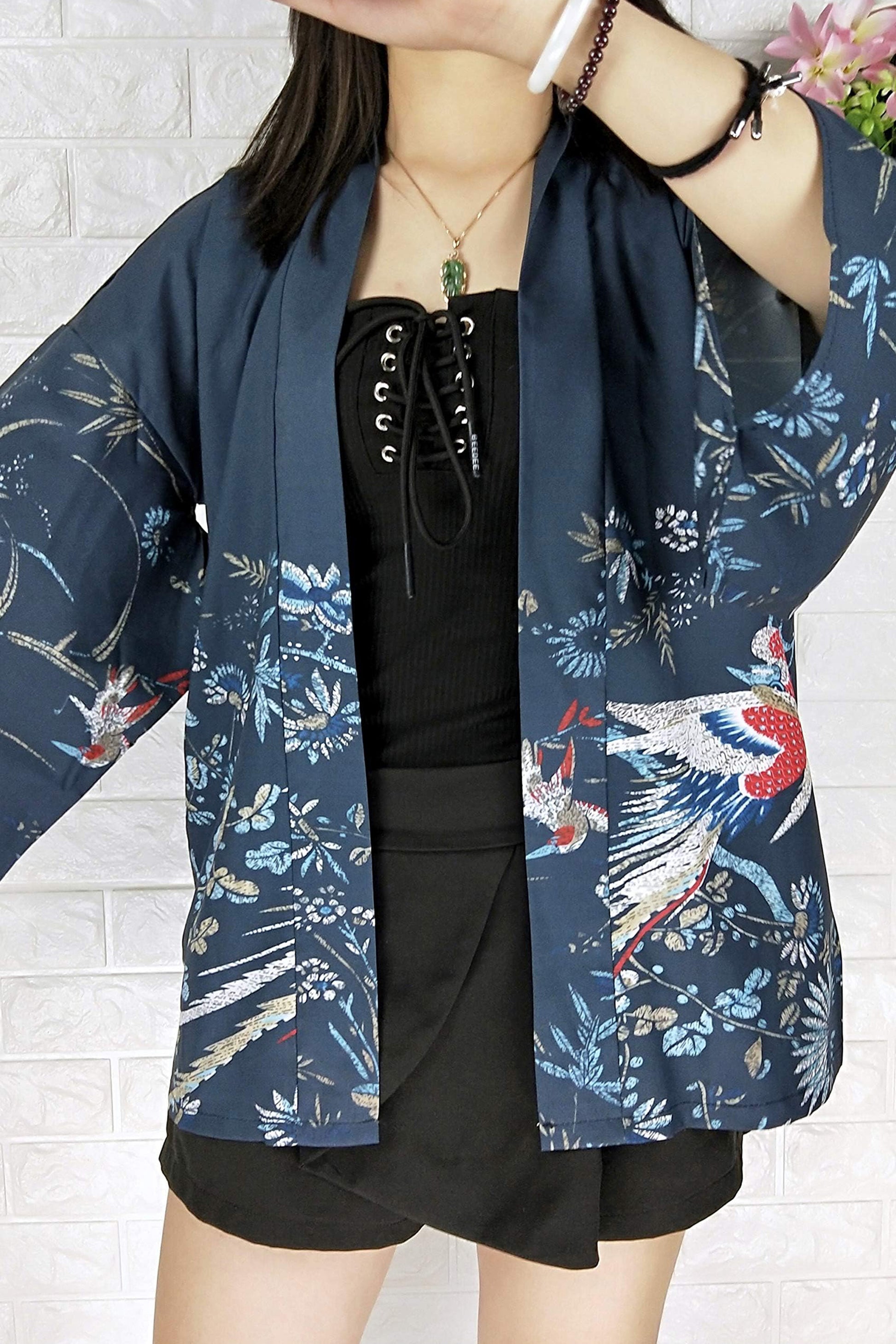 K10-Women's Floral Print Cardigan Kimono Cute Tops - LAI MENG FIVE CATS