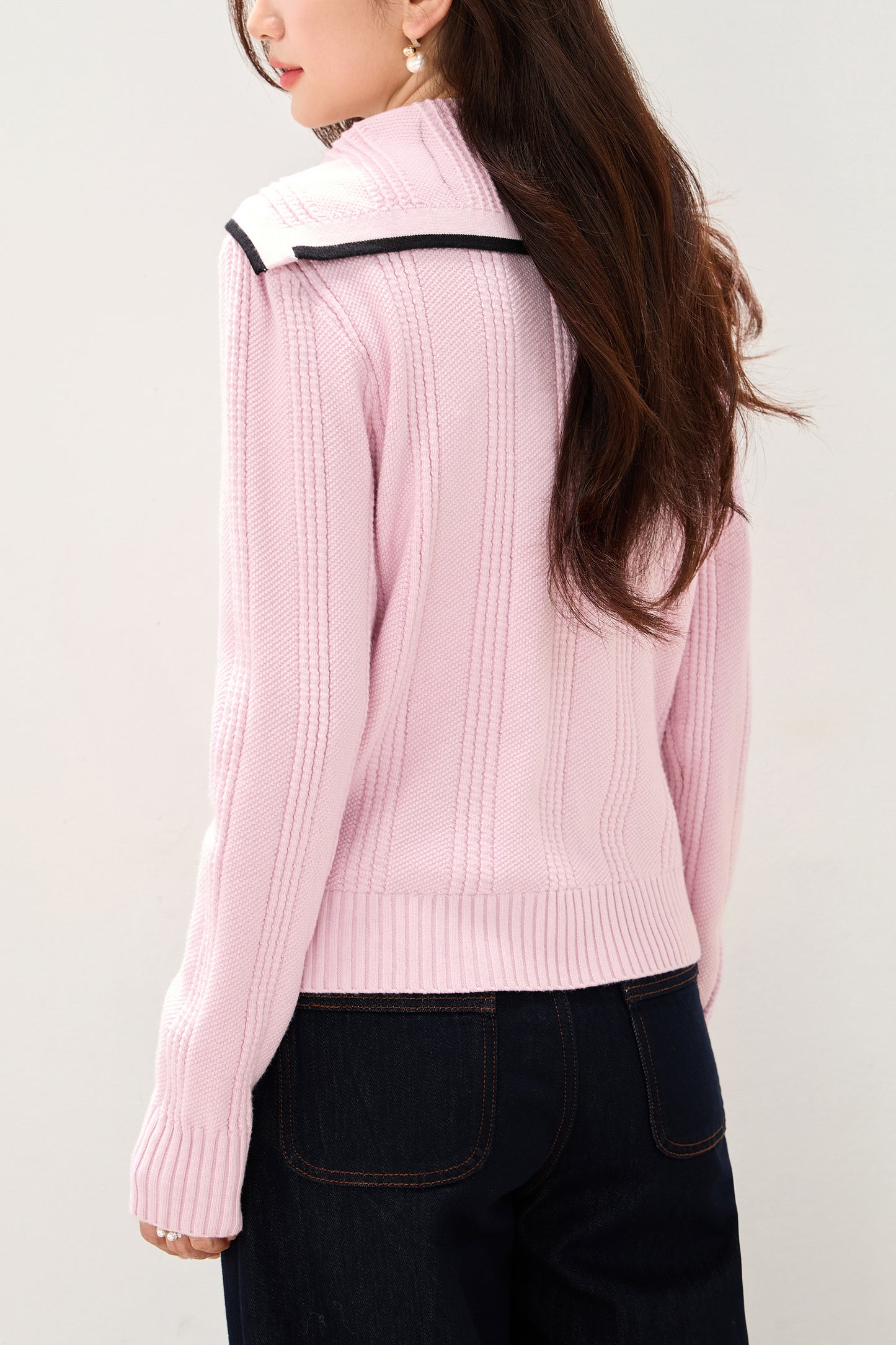 Women's Sailor Collar Long Sleeve Stripe Cardigan Sweater