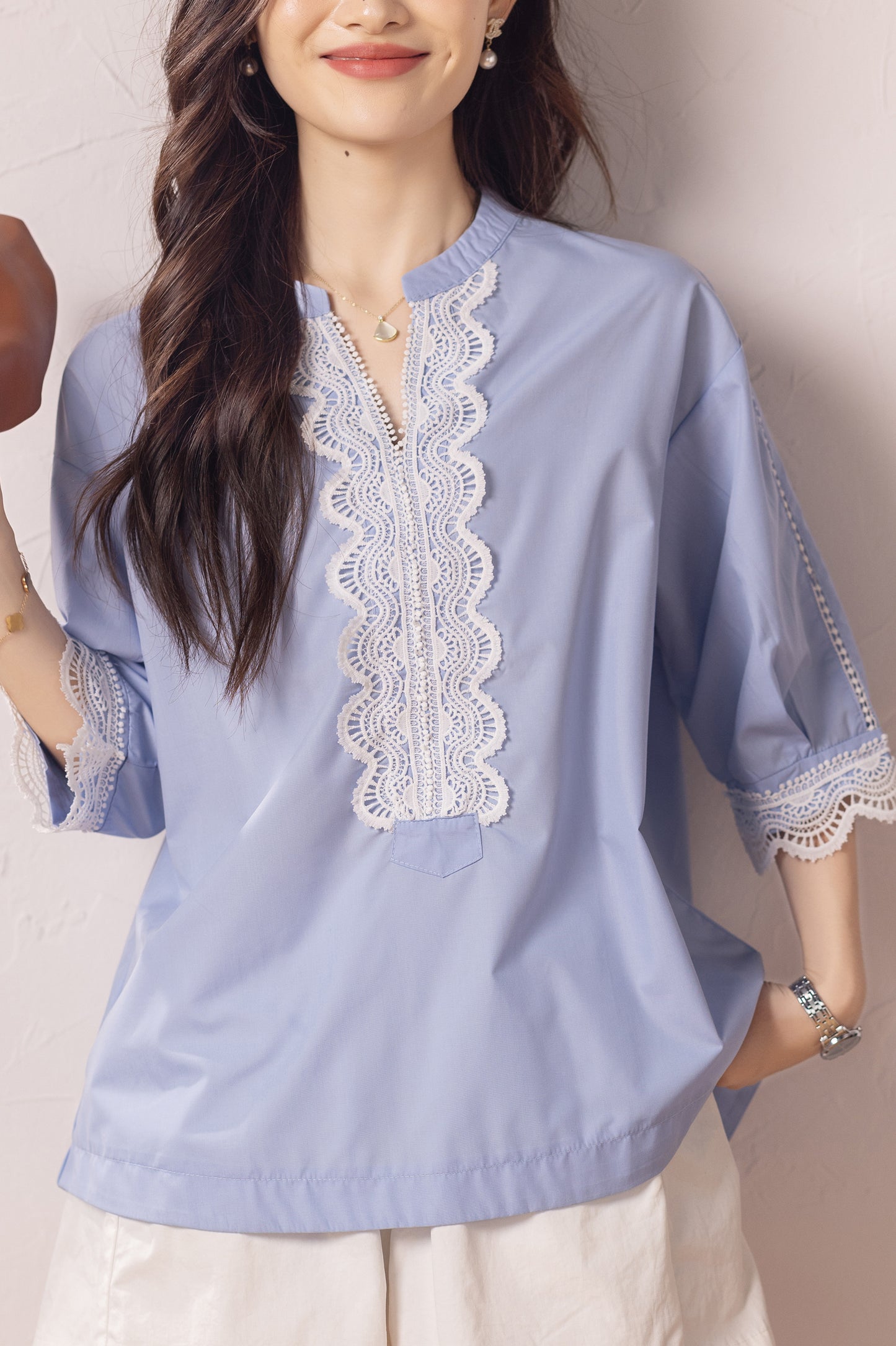 Women's V Neck Lace Floral Blouse Tops Shirts